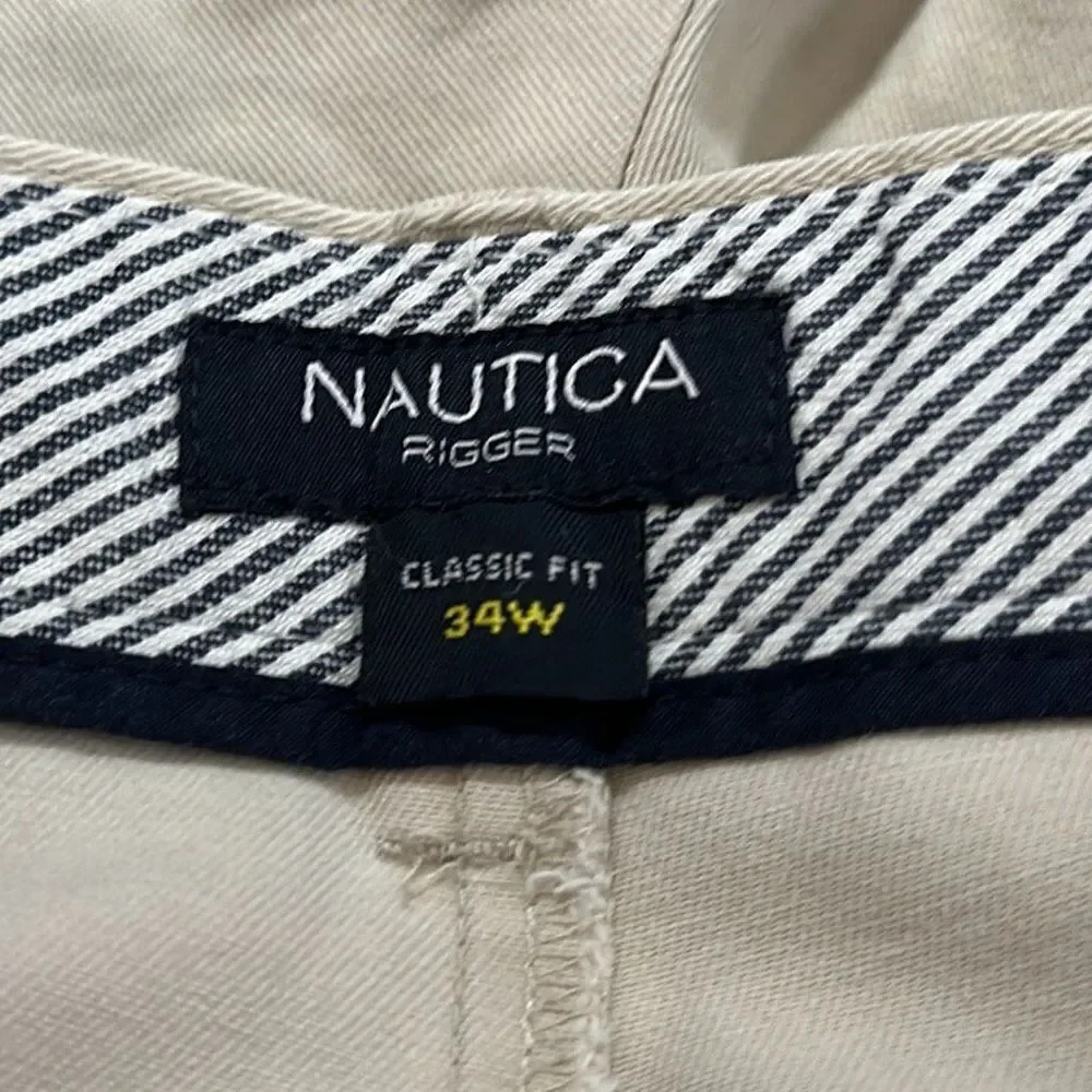 Nautica Rigger Classic Fit‎ Pleated Khaki Chino shorts size 34
